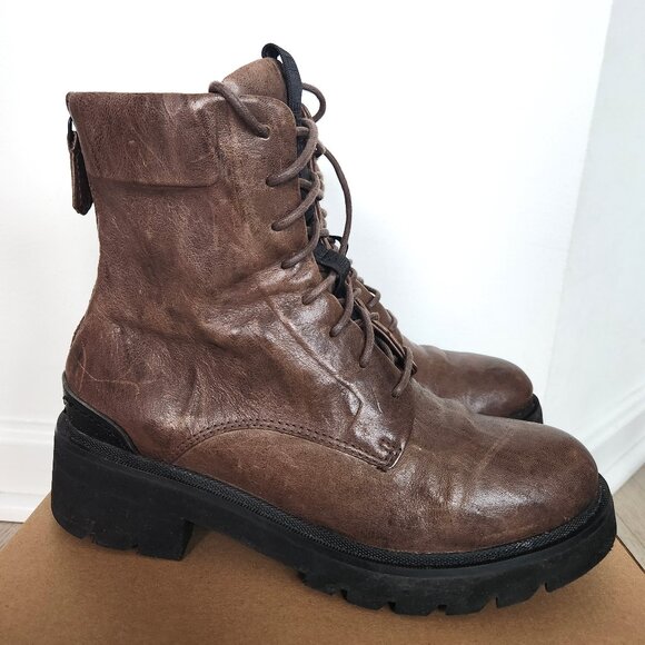 FRYE Allison Leather Combat Boots Lace-up Back Zip Brown Sz 8 - Picture 1 of 10